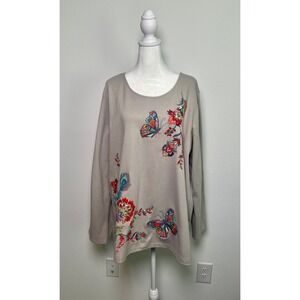 RARA AVIS Womens 2X Embroidered Butterfly Floral Tunic Top Artsy Boho Whimsical